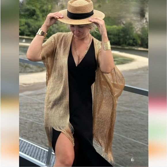 New Gold Fringe Kimono / Shawl /Swim Cover-Up - Picture 11 of 12